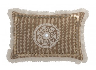 Hnědý jutový polštář s třásněmi a penízky Jute natural - 49*12*31cm