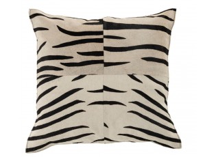 Černo-bílý kožený polštář s výplní Zebra - 44*10*44cm