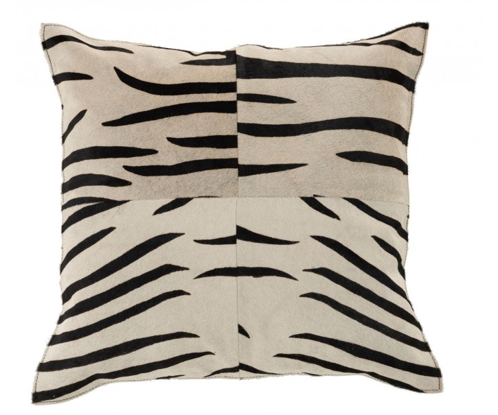 Černo-bílý kožený polštář s výplní Zebra - 44*10*44cm J-Line by Jolipa