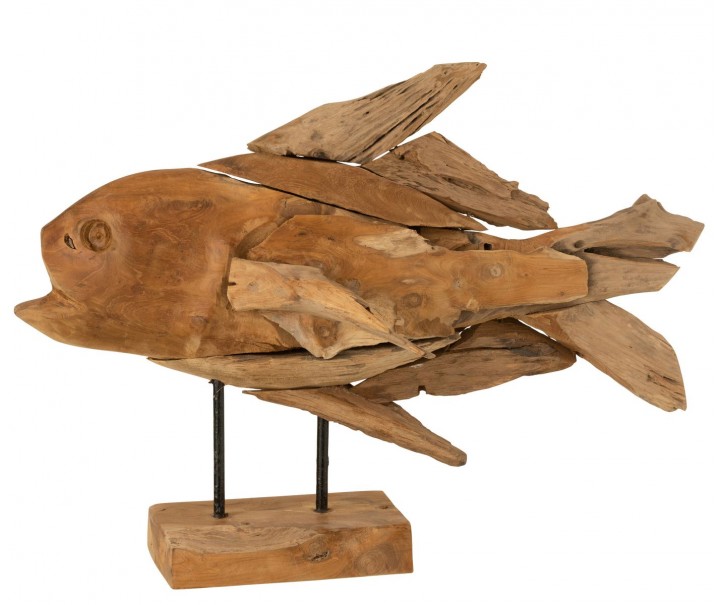 Dřevěná dekorace ryba na podstavci Fish teak - 56*19*36cm J-Line by Jolipa