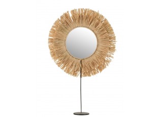 Stolní kulaté zrcadlo v rámu z přírodní trávy Raffia - 41*9*51 cm
