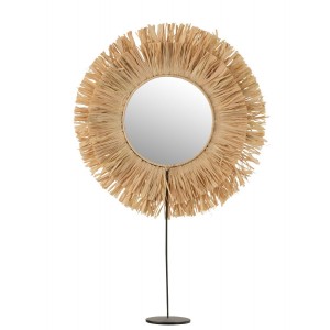 Stolní kulaté zrcadlo v rámu z přírodní trávy Raffia - 41*9*51 cm