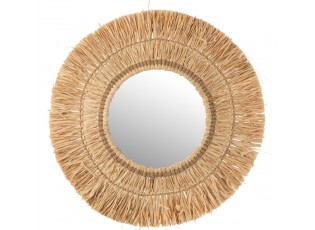 Nástěnné kulaté zrcadlo v rámu z přírodní trávy Raffia natural - 61*2,5*61 cm