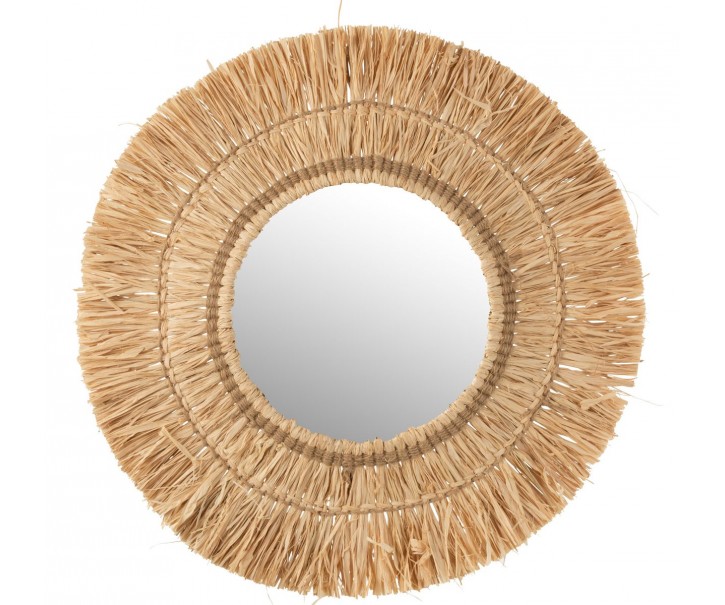 Nástěnné kulaté zrcadlo v rámu z přírodní trávy Raffia natural - 61*2,5*61 cm J-Line by Jolipa