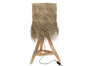 Stolní lampa z teakového dřeva a stínidlem z trávy Rafi grass - Ø 48*66 cm/ E27/ 70W