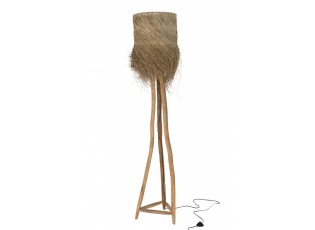 Stojací lampa z teakového dřeva a stínidlem z trávy Rafi grass - Ø 42*175 cm/ E27/ 70W