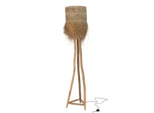 Stojací lampa z teakového dřeva a stínidlem z trávy Rafi grass - Ø 42*175 cm/ E27/ 70W