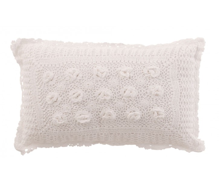 Bílý bavlněný polštář s krajkou Lace white - 50*10*30cm J-Line by Jolipa