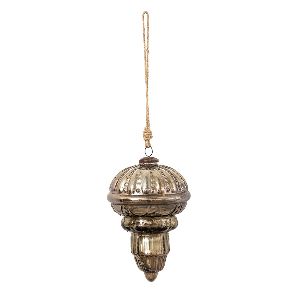 Hnědo-stříbrná antik vánoční skleněná ozdoba XL - Ø 14*22 cm Clayre & Eef Hnědo-stříbrná antik vánoční skleněná ozdoba XL - Ø 14*22 cm Clayre & Eef