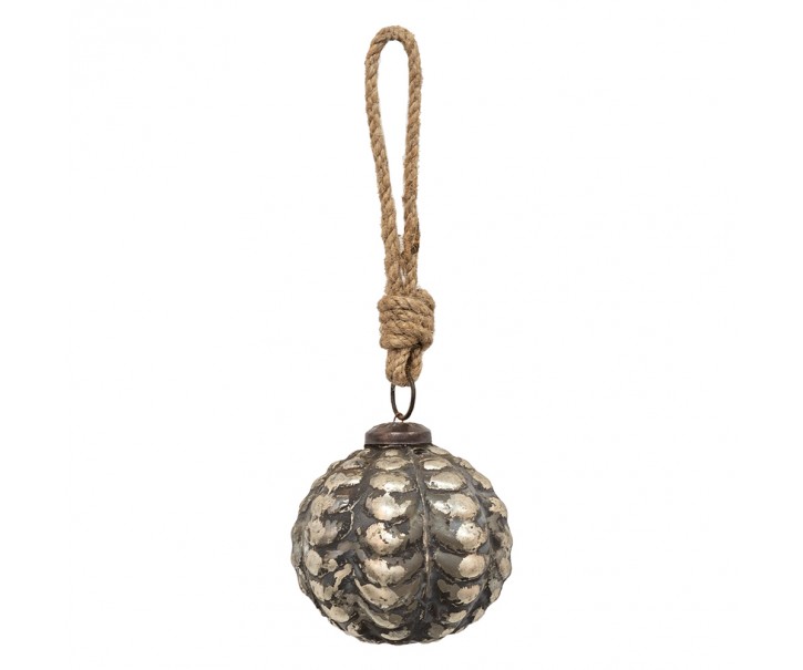 Stříbrno-černá antik skleněná vánoční koule - Ø 6*6 cm Clayre & Eef