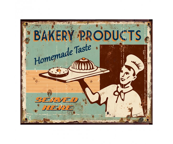 Zelená nástěnná kovová cedule Bakery Products - 25*1*20 cm Clayre & Eef