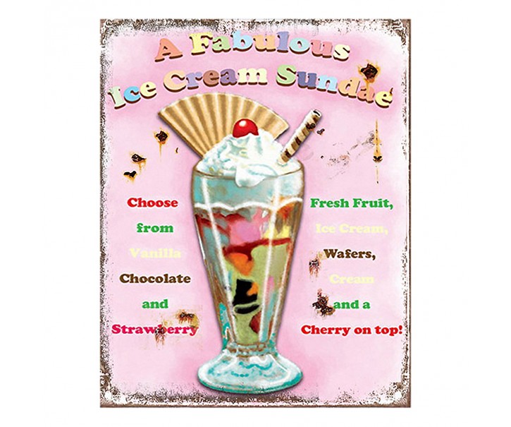 Růžová nástěnná kovová cedule Ice Cream - 20*1*25 cm Clayre & Eef