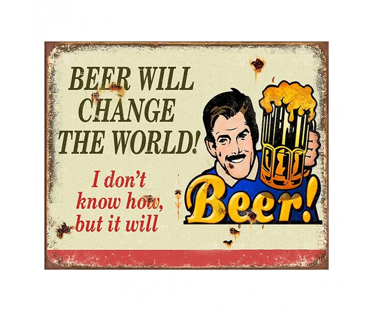 Béžová nástěnná kovová cedule Beer - 25*1*20 cm Clayre & Eef