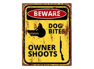 Žlutá nástěnná kovová cedule Beware - 20*1*25 cm