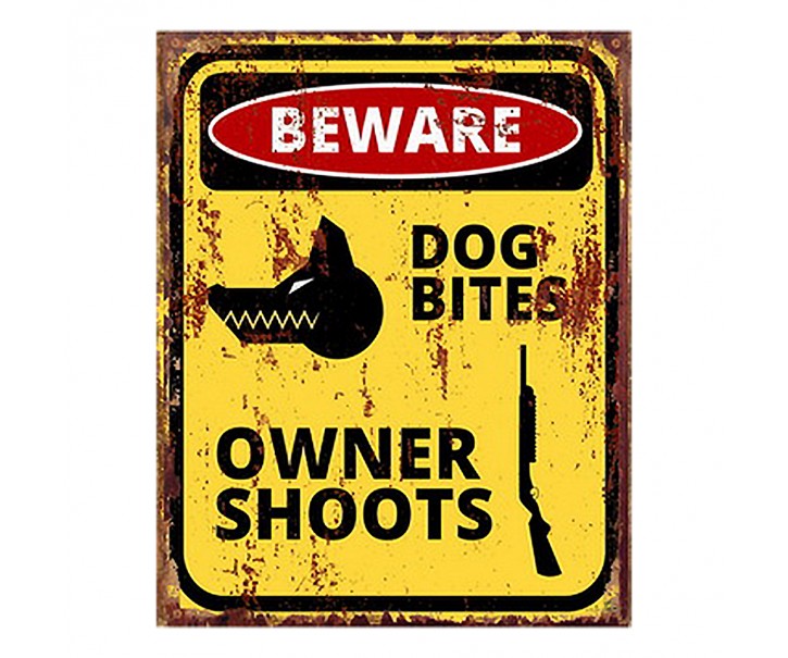 Žlutá nástěnná kovová cedule Beware - 20*1*25 cm Clayre & Eef