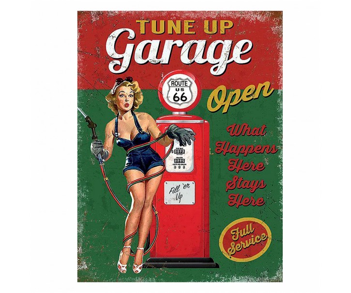 Zeleno-červená kovová nástěnná cedule Garage - 25*1*33 cm Clayre & Eef