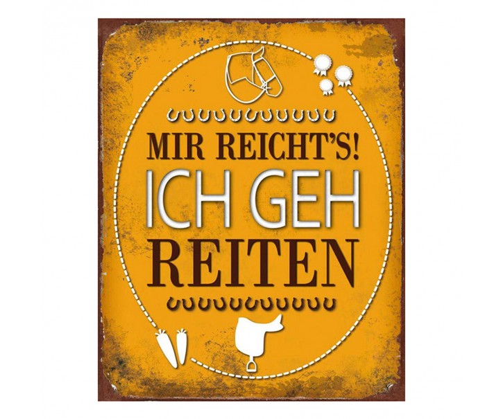 Žlutá antik nástěnná kovová cedule Mir reicht's! Ich geh reiten - 20*1*25 cm Clayre & Eef