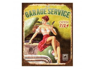 Zeleno-žlutá nástěnná kovová cedule Garege Service - 20*1*25 cm
