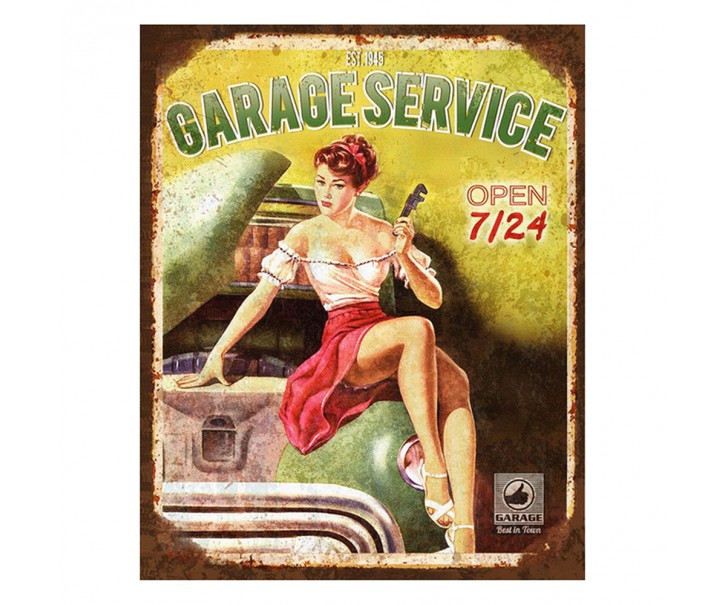 Zeleno-žlutá nástěnná kovová cedule Garege Service - 20*1*25 cm Clayre & Eef