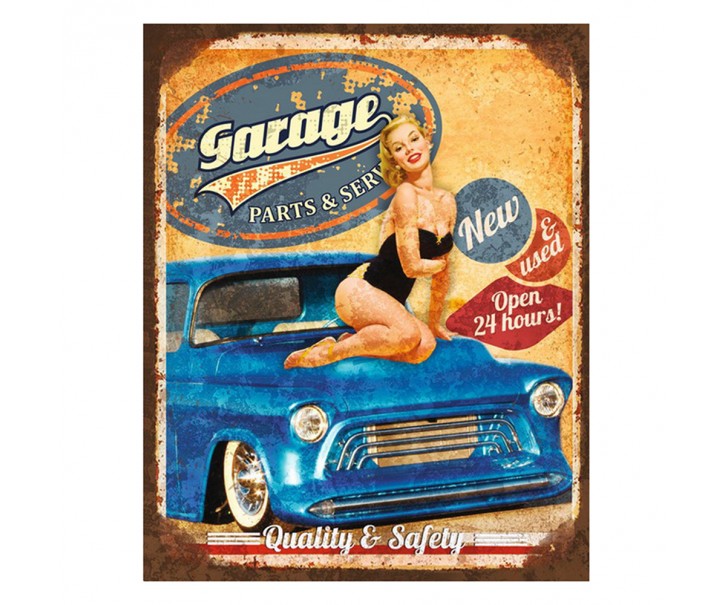 Žlutá nástěnná kovová cedule Garage - 20*1*25 cm Clayre & Eef