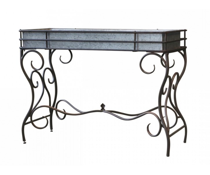 Kovový stolek na květiny s plechovým zinkovým boxem Plant table - 107*44*77cm Chic Antique