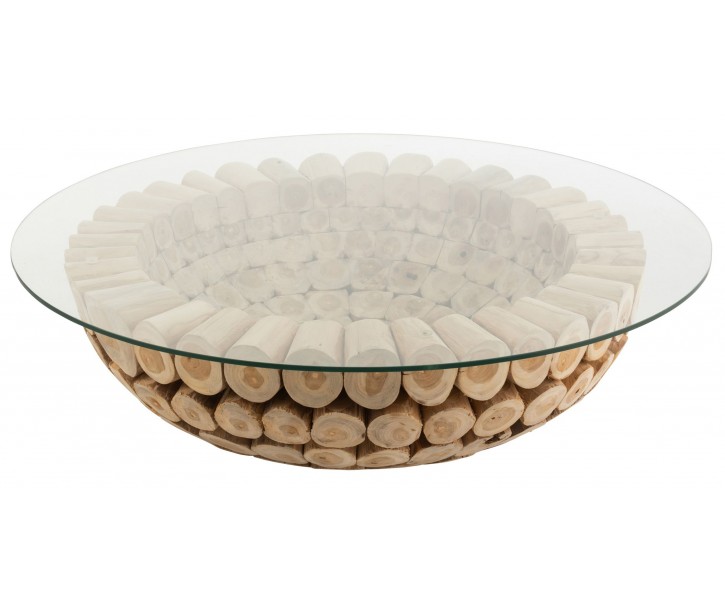 Přírodní konferenční stůl z teakových špalíků a skleněné desky Discs - Ø110*30cm J-Line by Jolipa