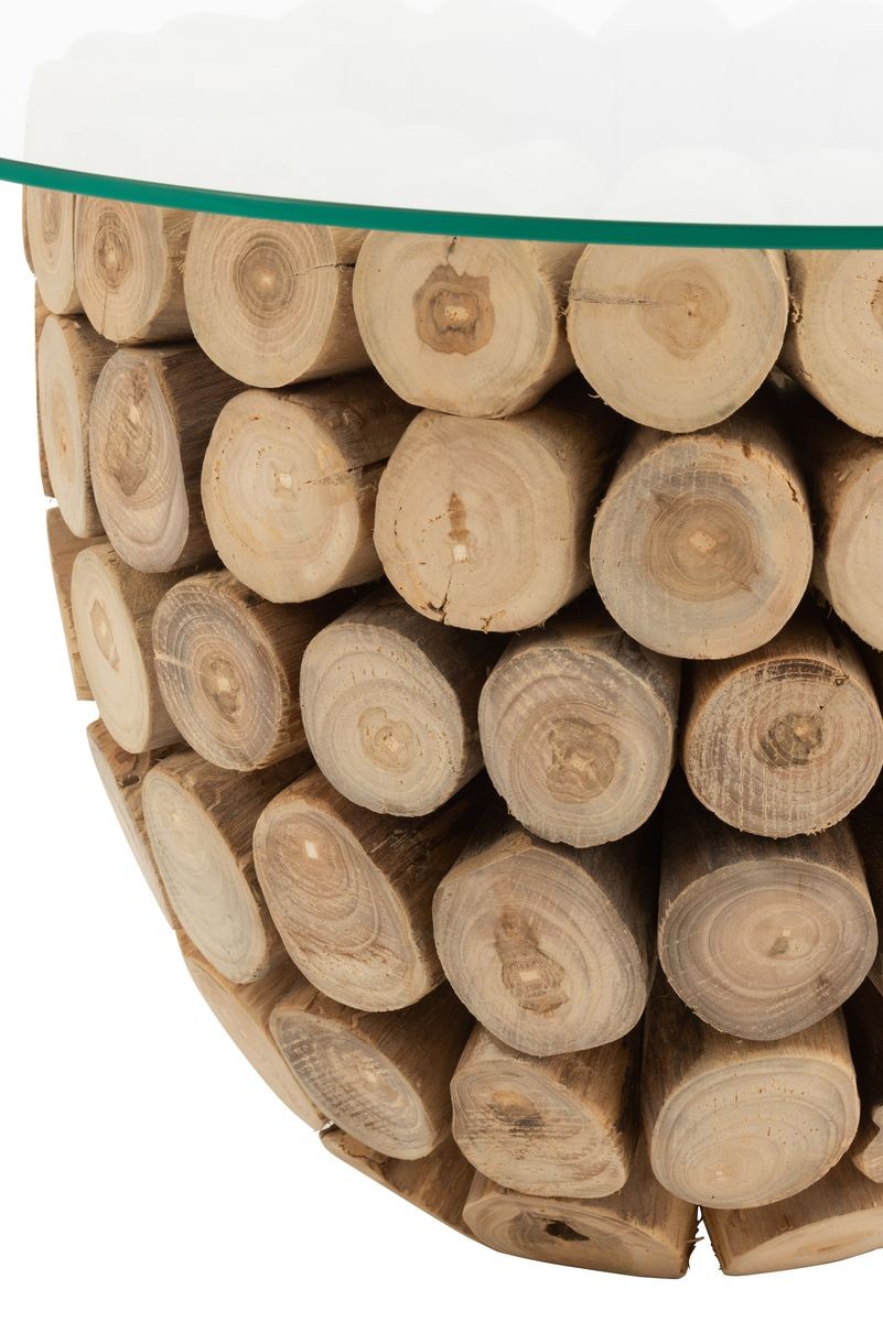 Přírodní konferenční stůl z teakových špalíků a skleněné desky Disos - Ø70*45cm J-Line by Jolipa Přírodní konferenční stůl z teakových špalíků a skleněné desky Disos - Ø70*45cm J-Line by Jolipa