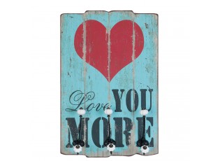 Nástěnná dřevěná cedule s háčky Love you More - 40*13*60cm