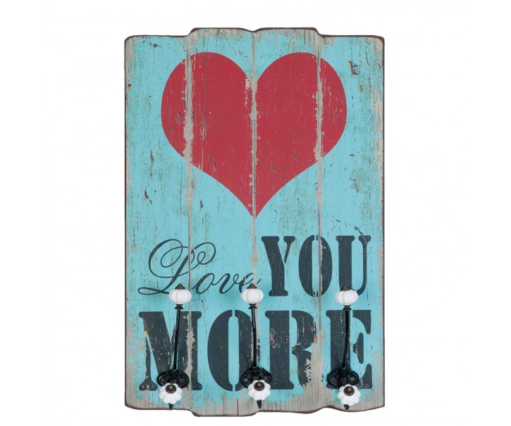 Nástěnná dřevěná cedule s háčky Love you More - 40*13*60cm Clayre & Eef