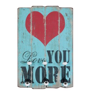 Nástěnná dřevěná cedule s háčky Love you More - 40*13*60cm