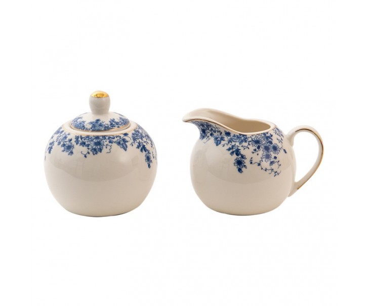 Porcelánová cukřenka a mlékovka talíř s modrými květy Blue Flowers - 11*9*8 / Ø 9*9 cm