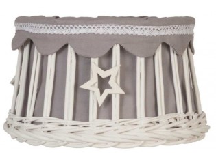 Bílé proutěné stínidlo se šedou látkou a hvězdou - 25*17 cm / E27