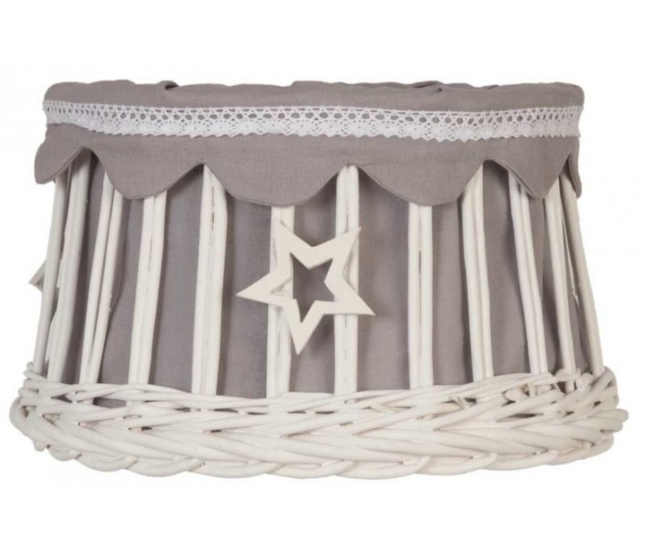 Bílé proutěné stínidlo se šedou látkou a hvězdou - 25*17 cm / E27 Clayre & Eef