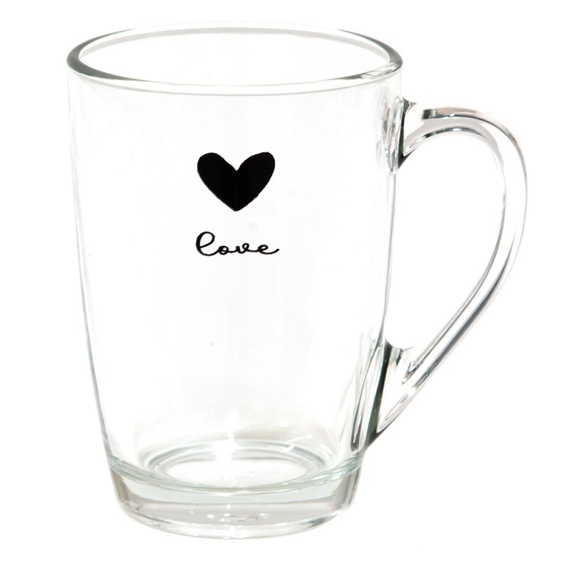 Skleněný hrnek se srdíčkem Love Birds - 11*8*11 cm / 300 ml Clayre & Eef Skleněný hrnek se srdíčkem Love Birds - 11*8*11 cm / 300 ml Clayre & Eef