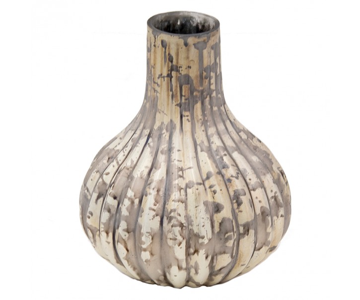 Béžovo-šedá antik dekorační skleněná váza - 11*11*15 cm Clayre & Eef
