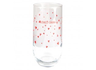 Sklenička s červenými srdíčky A Lovely Drink - Ø 6*14 cm / 280 ml