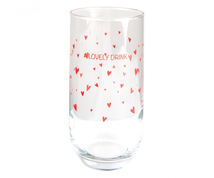Sklenička s červenými srdíčky A Lovely Drink - Ø 6*14 cm / 280 ml Clayre & Eef