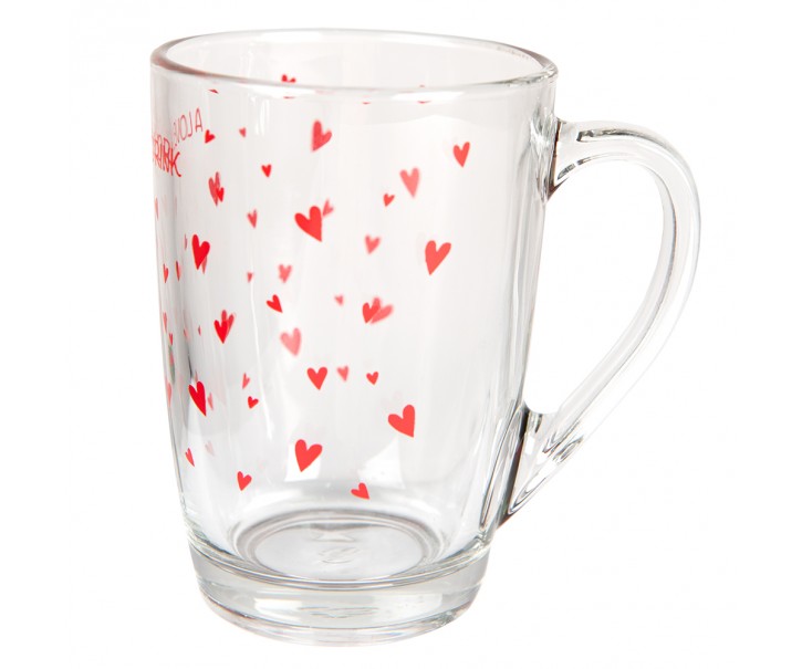 Skleněný hrnek s červenými srdíčky A Lovely Drink - 11*8*11 cm / 300 ml Clayre & Eef