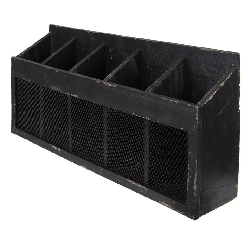 Černá antik nástěnná police na víno Baesta - 60*13*28 cm Clayre & Eef Černá antik nástěnná police na víno Baesta - 60*13*28 cm Clayre & Eef