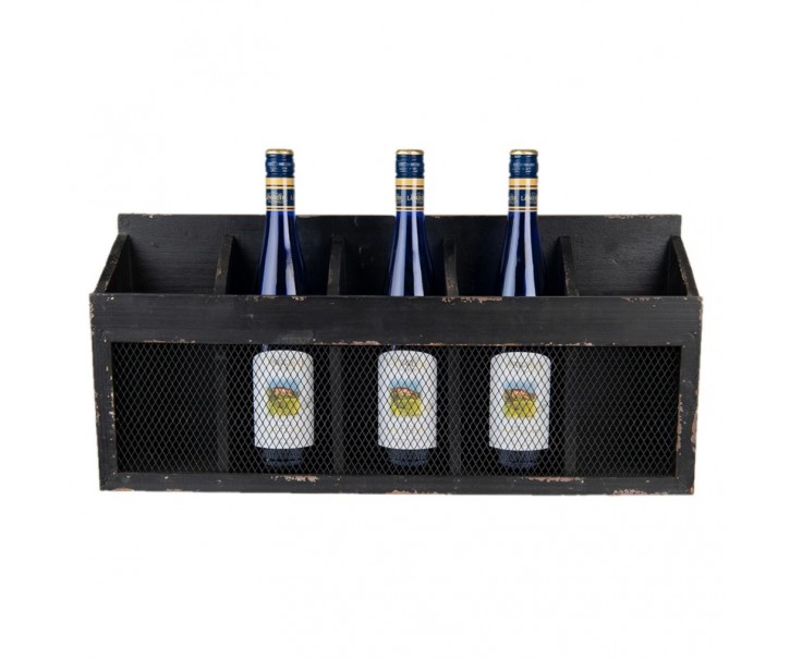 Černá antik nástěnná police na víno Baesta - 60*13*28 cm Clayre & Eef