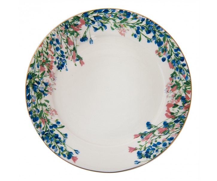 Porcelánový dezertní talíř s květy Floweries - Ø 21*2 cm Clayre & Eef