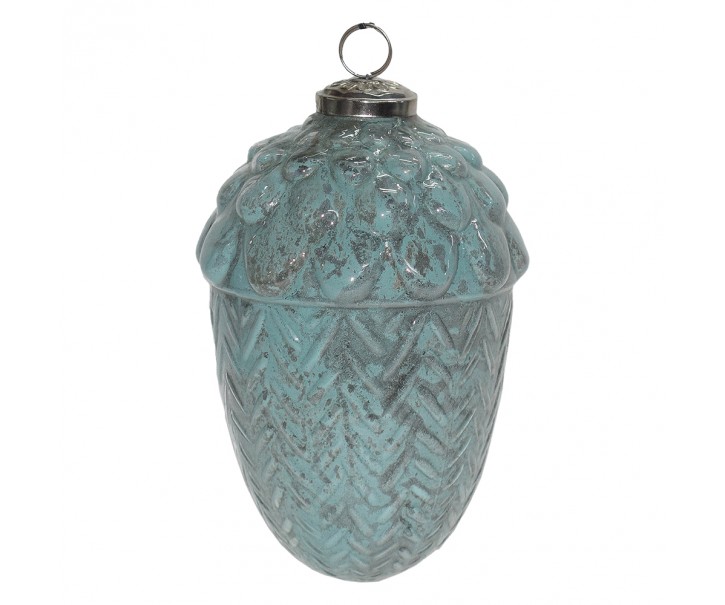 Tyrkysová skleněná vánoční ozdoba šiška - Ø 10*16 cm Clayre & Eef