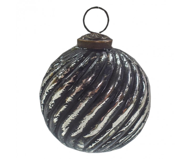 Černo-stříbrná antik skleněná ozdoba koule I - Ø 7*7 cm Clayre & Eef