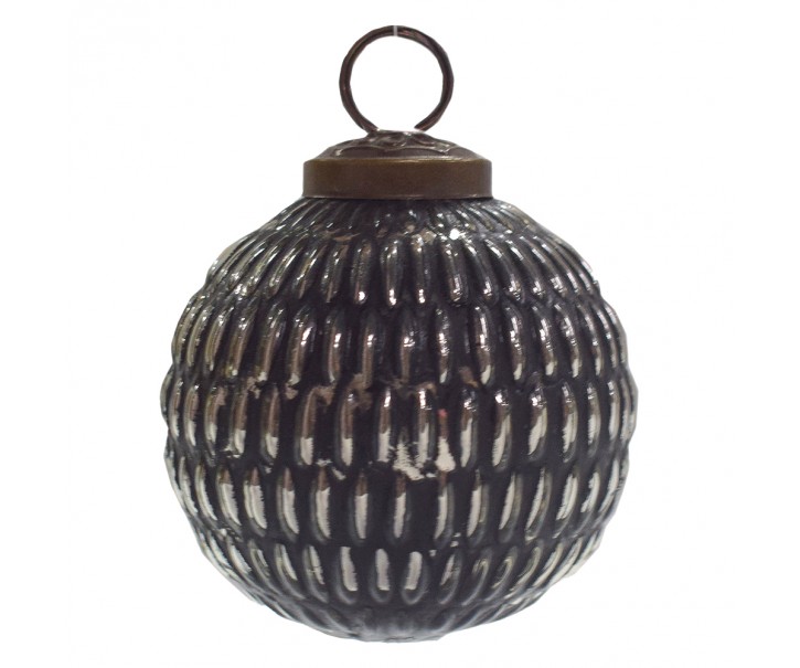 Černo-stříbrná antik skleněná ozdoba koule - Ø 7*7 cm Clayre & Eef