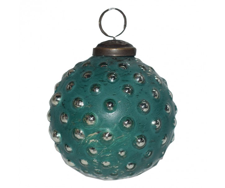 Zeleno-stříbrná skleněná ozdoba koule - Ø7*7 cm Clayre & Eef