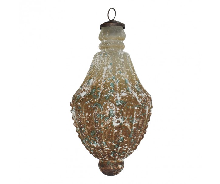 Hnědo-bílá antik skleněná ozdoba XL - Ø 11*21 cm Clayre & Eef