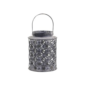Šedá plechová antik lucerna s květy Ornion - Ø14*18cm
