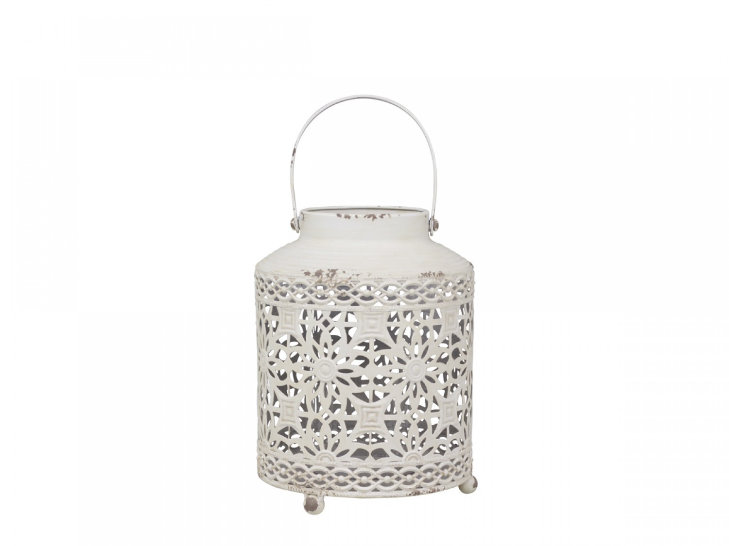 Krémová antik kovová lucerna Fleur-de-pot - Ø16*22cm Chic Antique Krémová antik kovová lucerna Fleur-de-pot - Ø16*22cm Chic Antique