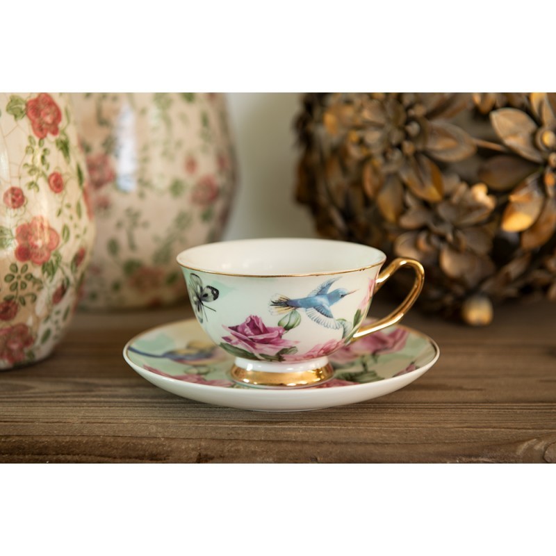 Porcelánový šálek s podšálkem s květy a ptáčky Pié - 12*10*6 cm / Ø 15*2 cm / 200 ml Clayre & Eef Porcelánový šálek s podšálkem s květy a ptáčky Pié - 12*10*6 cm / Ø 15*2 cm / 200 ml Clayre & Eef