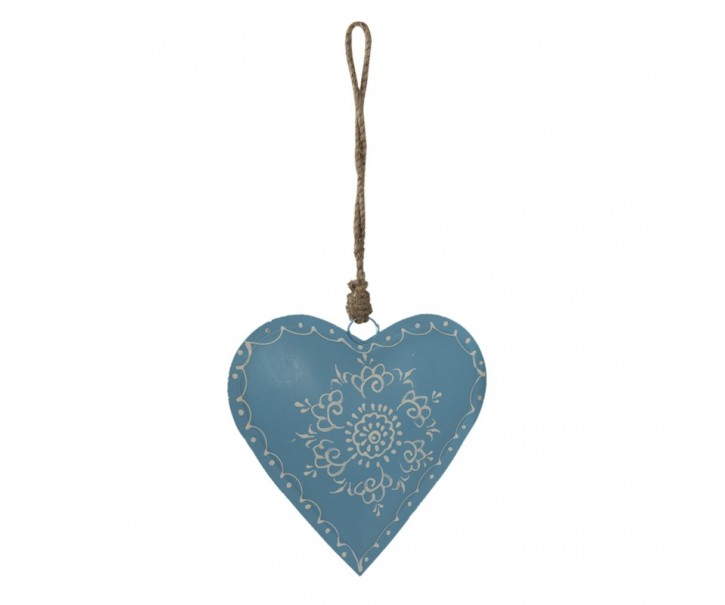 Modré závěsné kovové srdce se zdovením Heartic - 12*4*12 cm Clayre & Eef